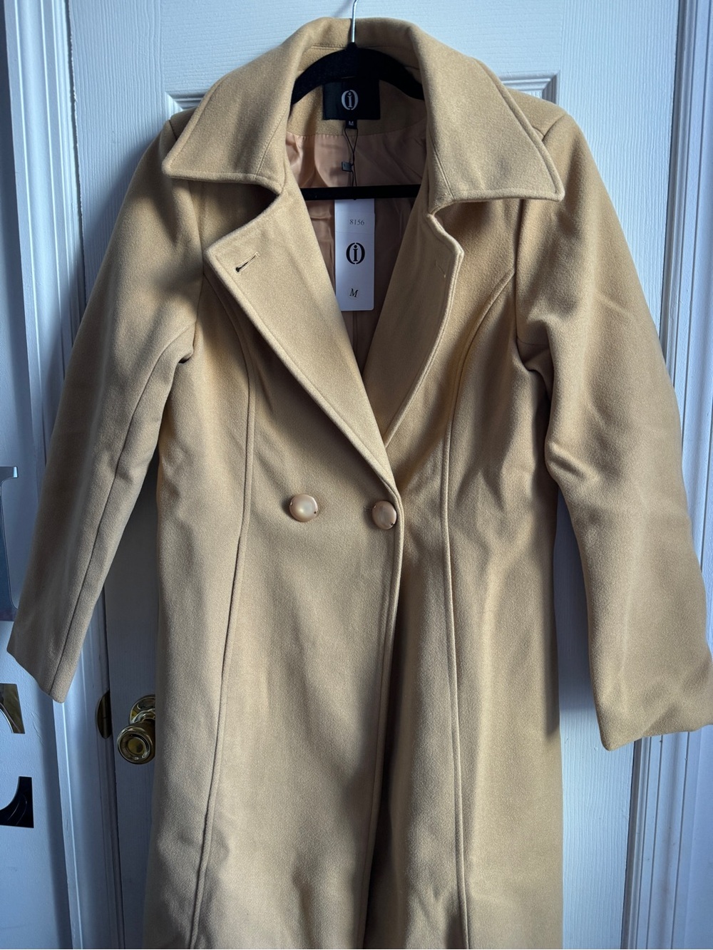 Classic Women's Double-Breasted Tan Wool-Blend Coat
